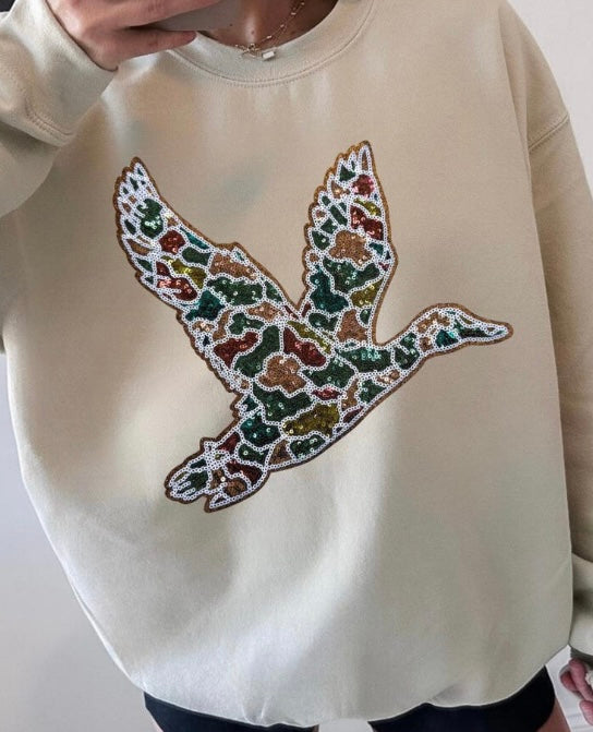Sequin camo duck
